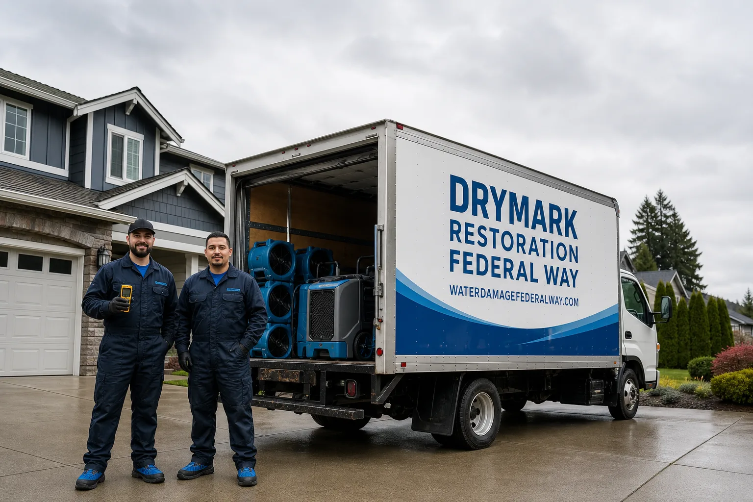 DryMark Restoration Federal Way damage restoration service vehicle and crew in Federal Way, WA